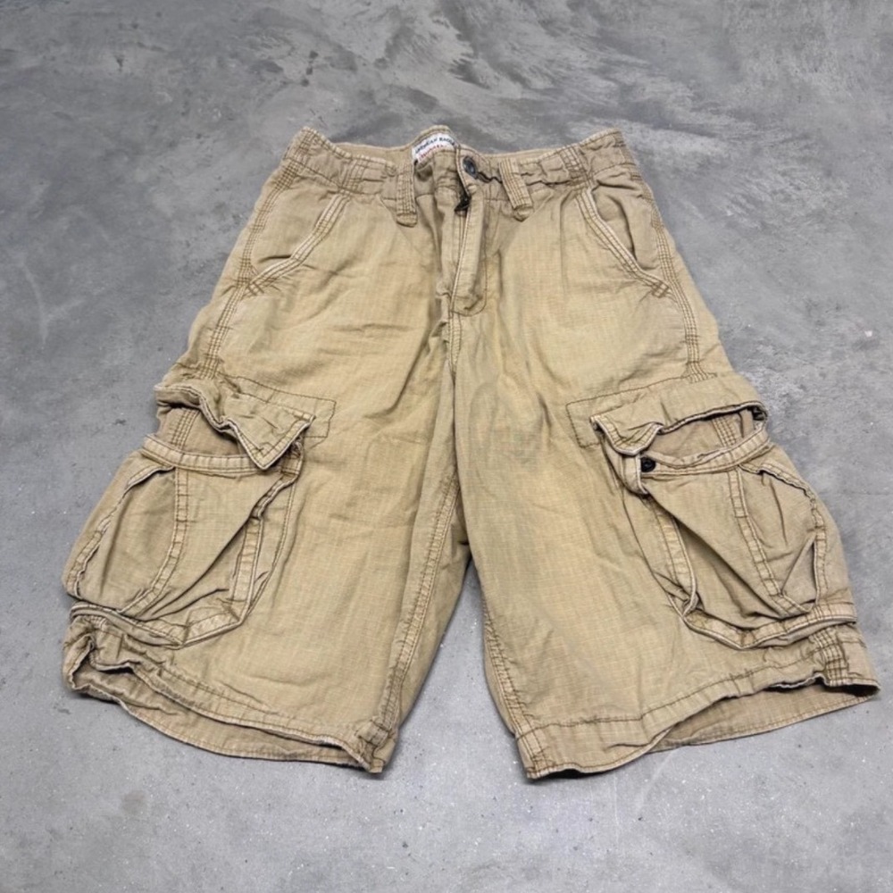 Vintage Y2K American Eagle Longboard Cargo Shorts Khaki Striped Mens 32
